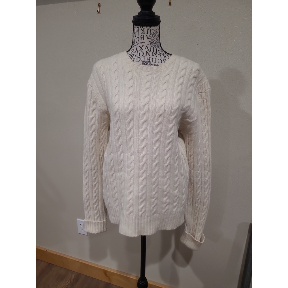 Polo Ralph Lauren Women's SZ L Wool Cashmere Cream Cable Knit Crewneck Sweater